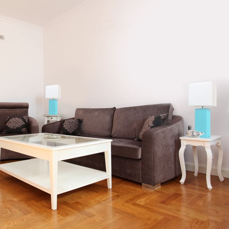 (2pk) 21" Monaco Avenue Modern Leather Table Lamp Aqua - Elegant Designs