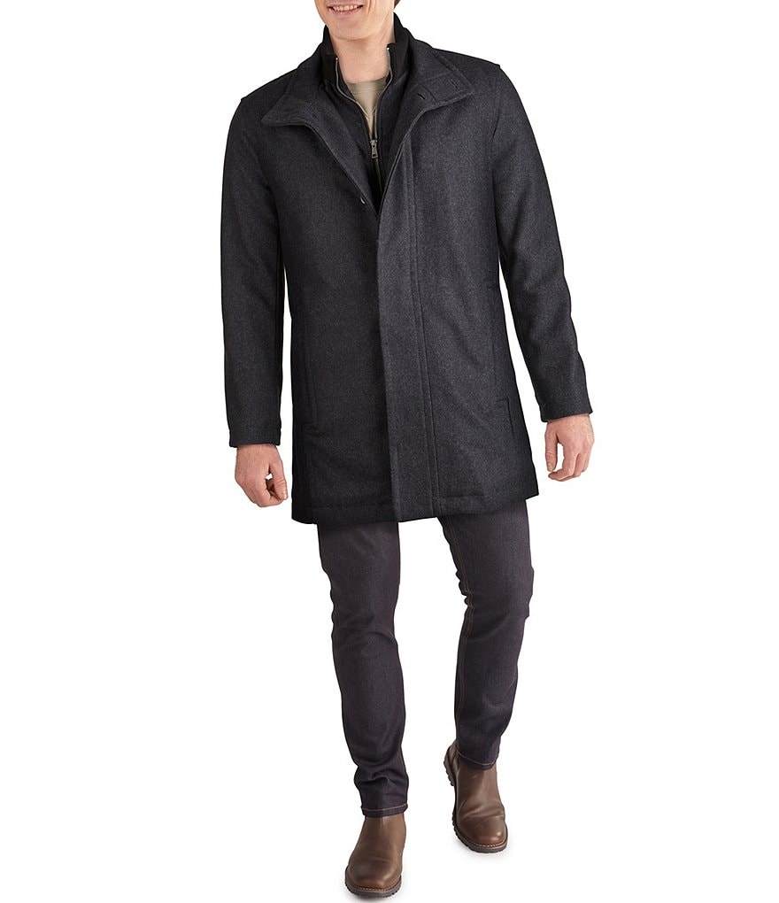 Cole Haan Stand-Collar Attached-Bib Wool Car Coat