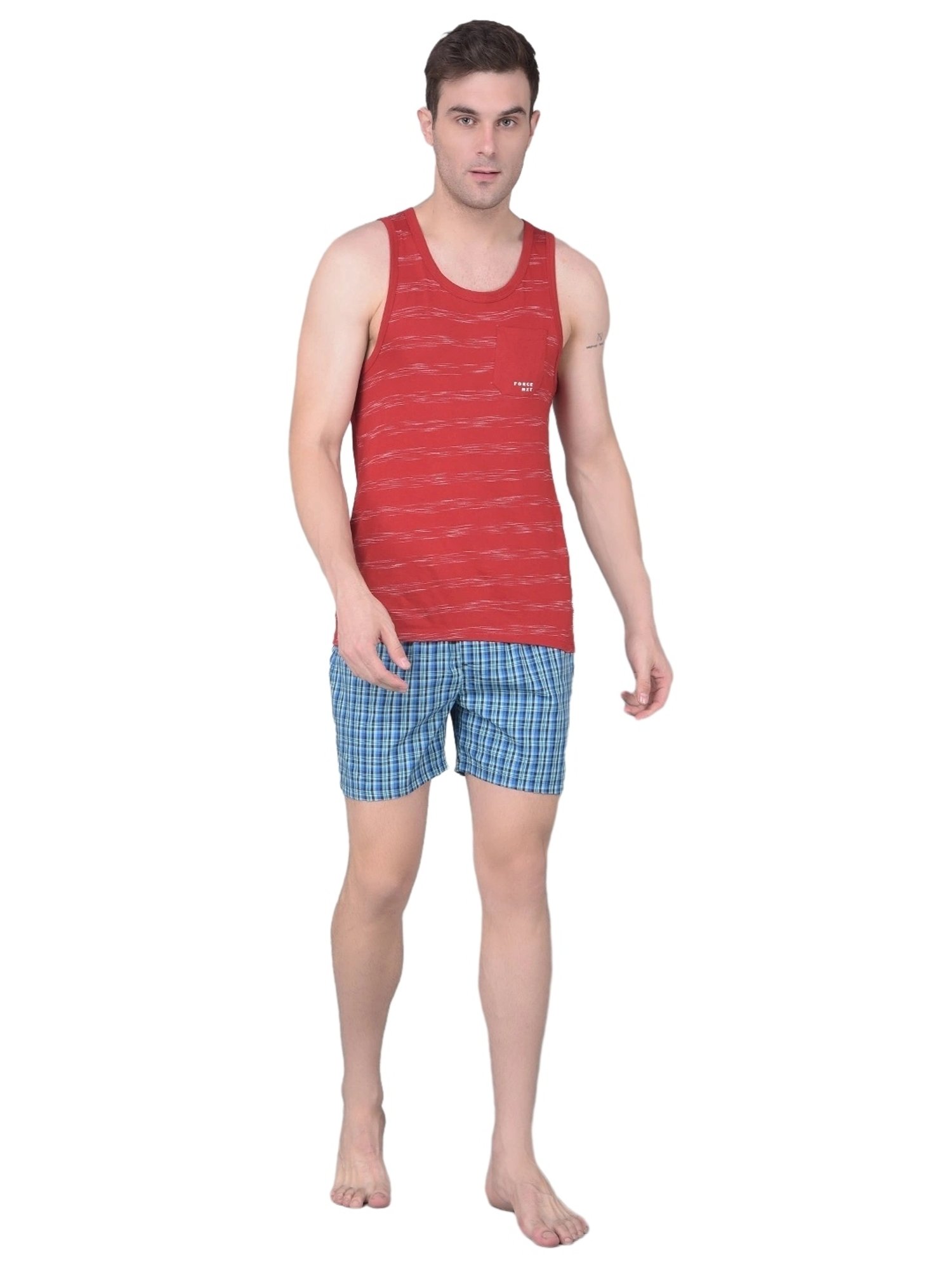 Force NXT Blue Cotton Regular Fit Checks Boxers - Pack Of 2