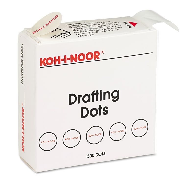 Koh-I-Noor Adhesive Drafting Dots w/Dispenser 7/8in dia White 500/Box 25900J01