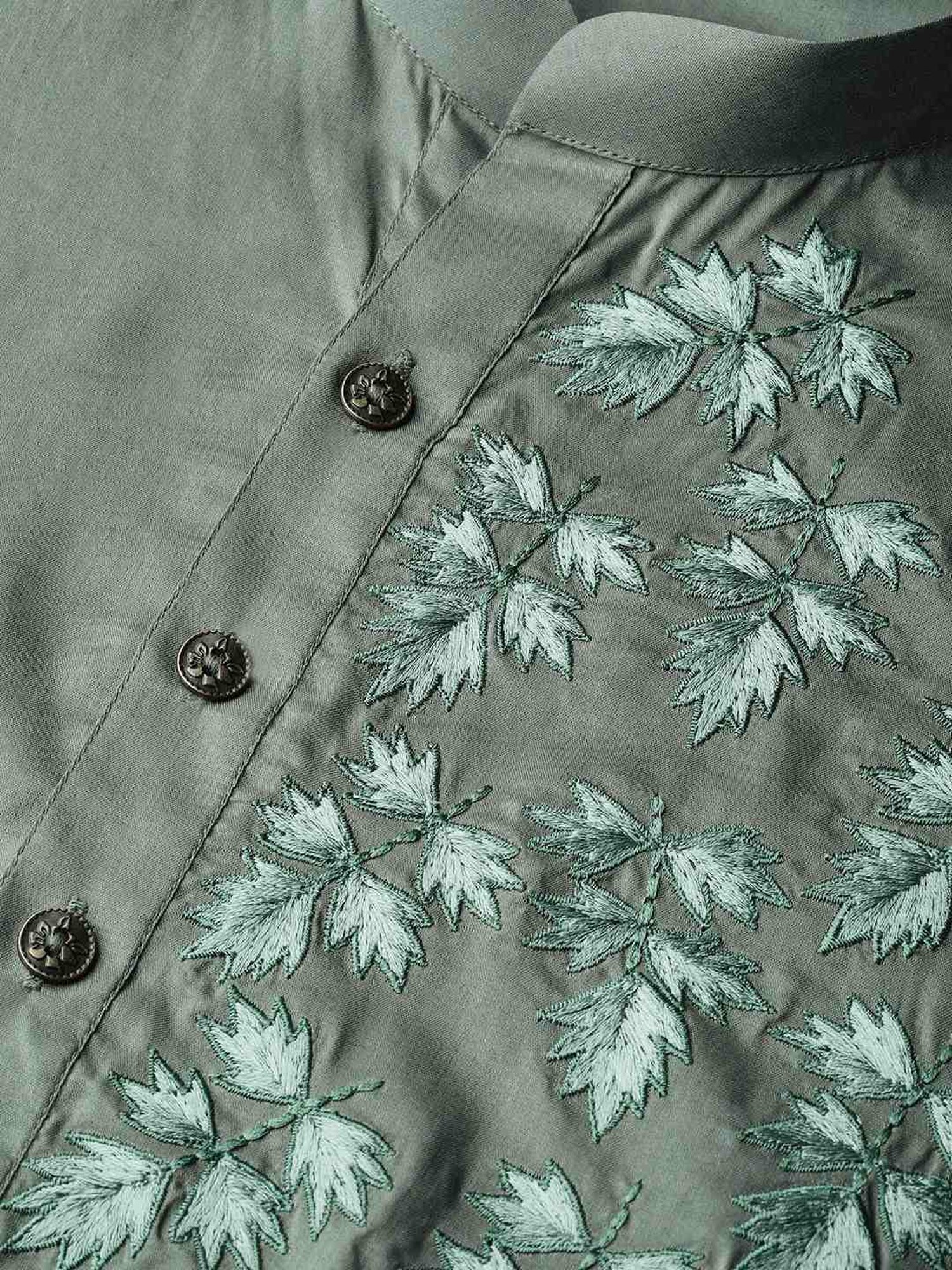 See Designs Olive & White Cotton Regular Fit Embroidered Kurta Bottom Set