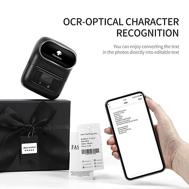 M110 Label Maker - Portable Bluetooth Thermal Label Maker Printer for Clothing, Jewelry, Retail, Mailing, Barcode, Compatible with Android & iOS System, with 1pack 40&times;30mm Label, Black