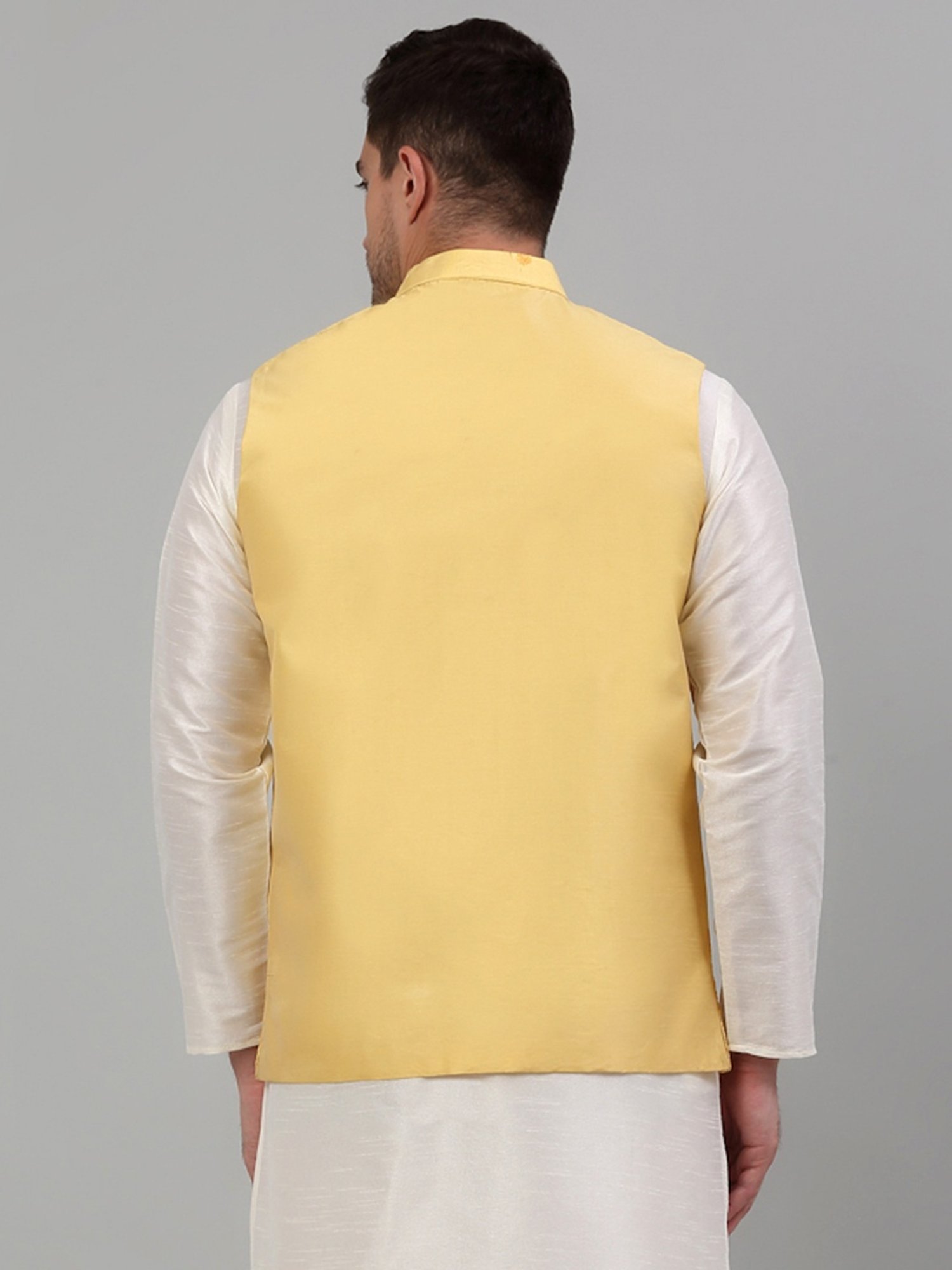 Jompers Yellow Regular Fit Embroidered Nehru Jacket
