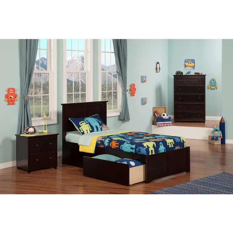 Madison Twin XL Flat Panel Foot Board w/ 2 Urban Bed Drawers Espresso - Atlantic Furniture