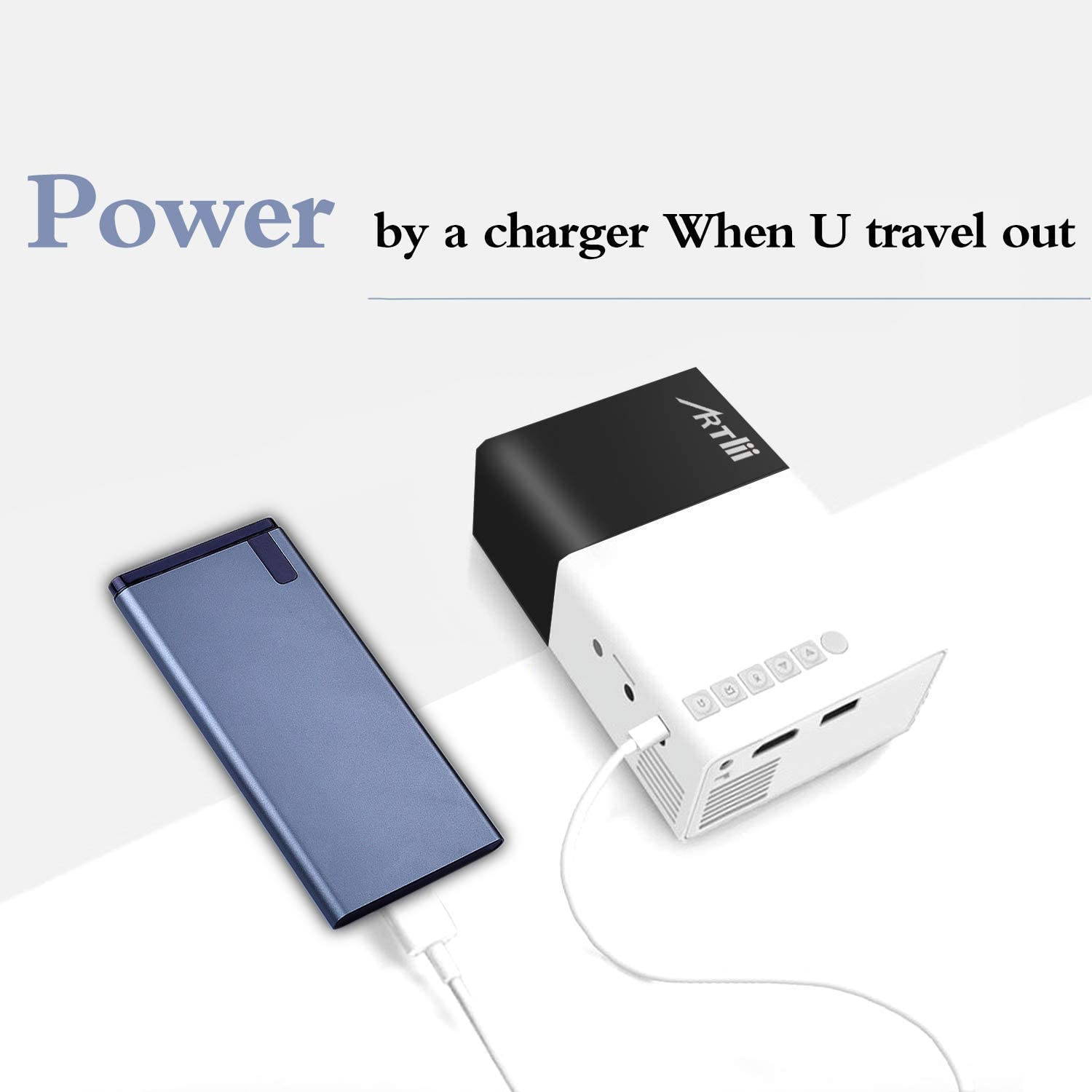 Pico Projector - Artlii 2020 New Mini Projector, Portable LED Projector for Cartoon, Movie, Kids Gift, Compatible with HDMI USB Laptop Video Games