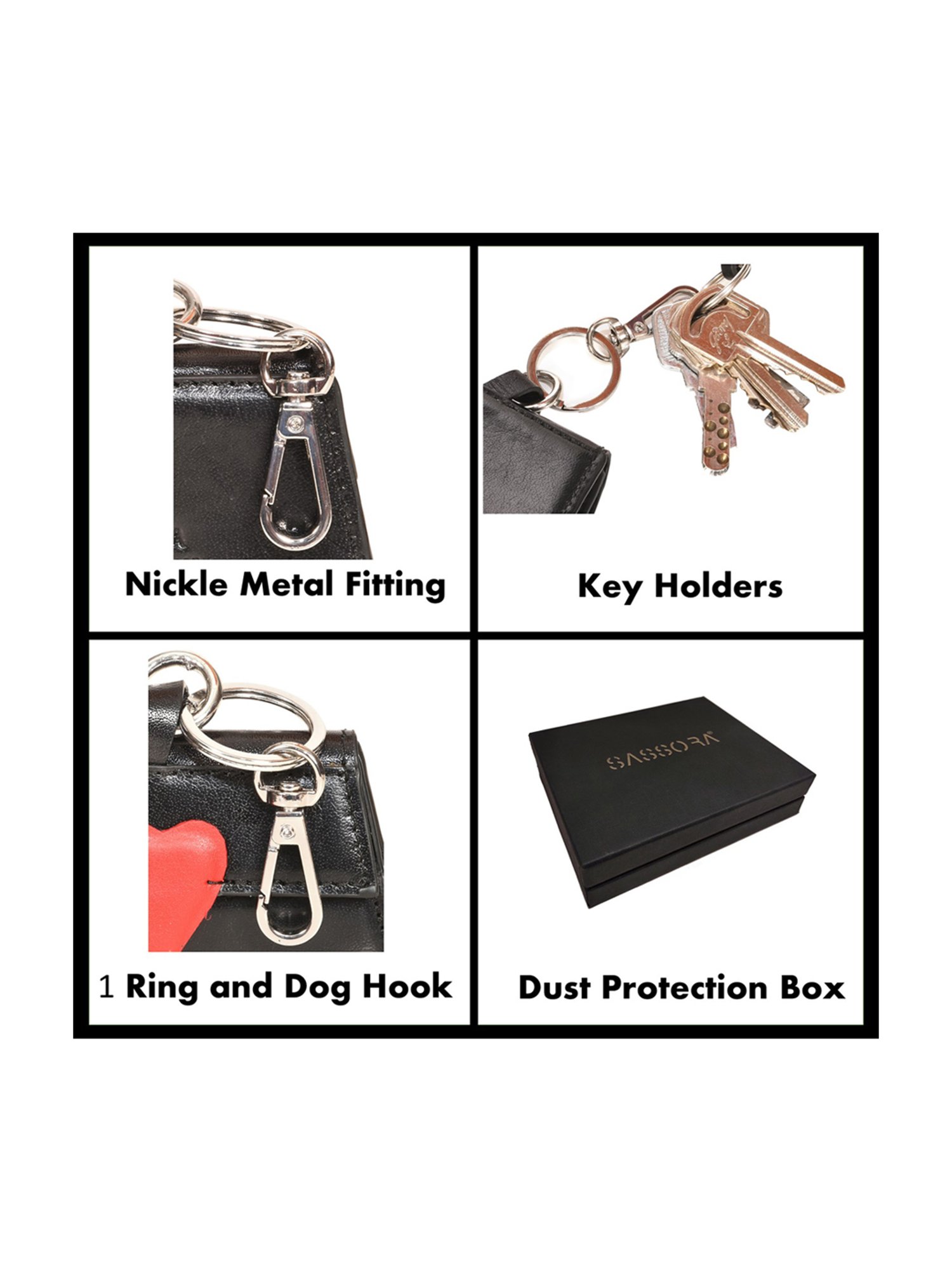 SASSORA Aria Black & Red Leather Small Key Case