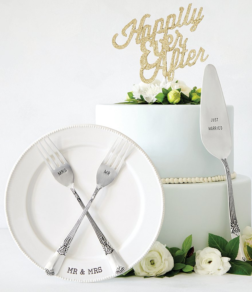 Mud Pie Wedding Collection Mr. & Mrs. Cake Testing Plate with 2 Forks