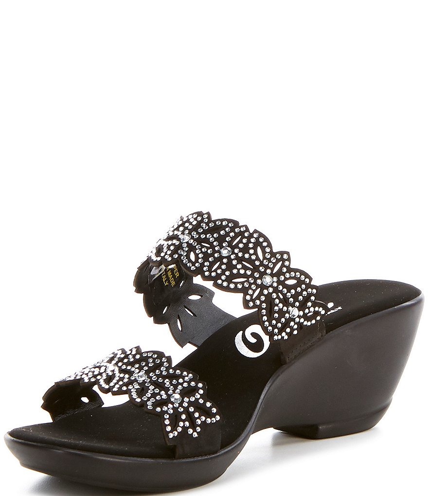 Onex Stacey Banded Floral Embellished Leather Slide Sandals