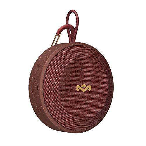 house of marley, no bounds outdoor speaker | 10hour battery, water & dustproof ip67, buoyant, carabiner, quick charge, charging cable, auxin, wireless dual speaker pairing, speaker phone | red