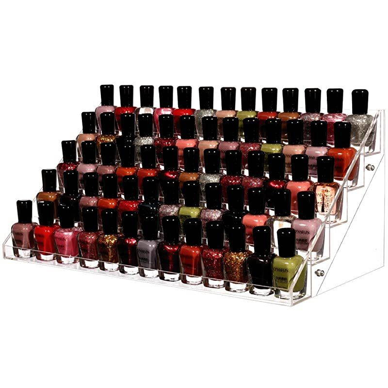 Clear Nail Polish Organizers And Storage,5 Tier Nail Polish Shelf ,Essential oils and Paint Bottle Stand Holder,Nail Polish Display Rack Holds Up to 72 Bottles For Professional Nail Salon