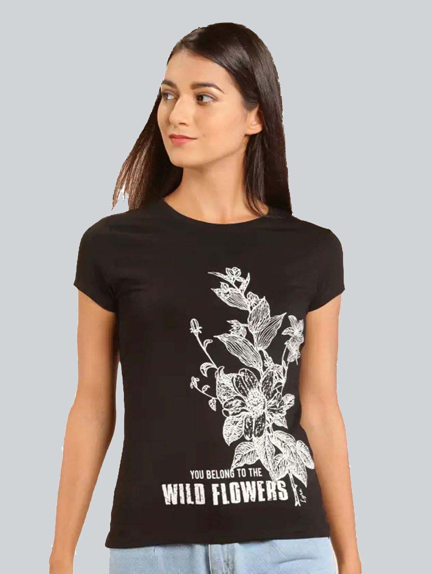 Lyra Black Cotton Printed T-Shirt