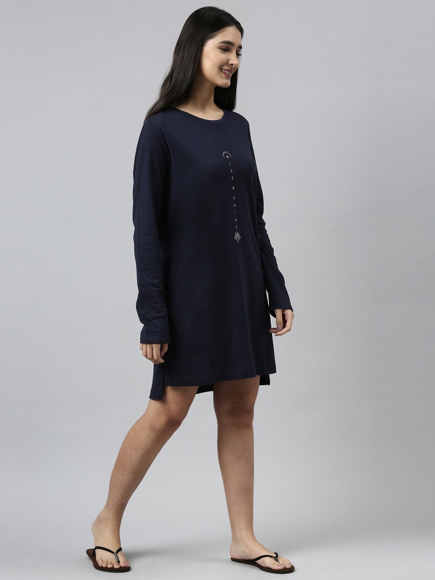 Enamor Blue Cotton Graphic Print Sleep Tee