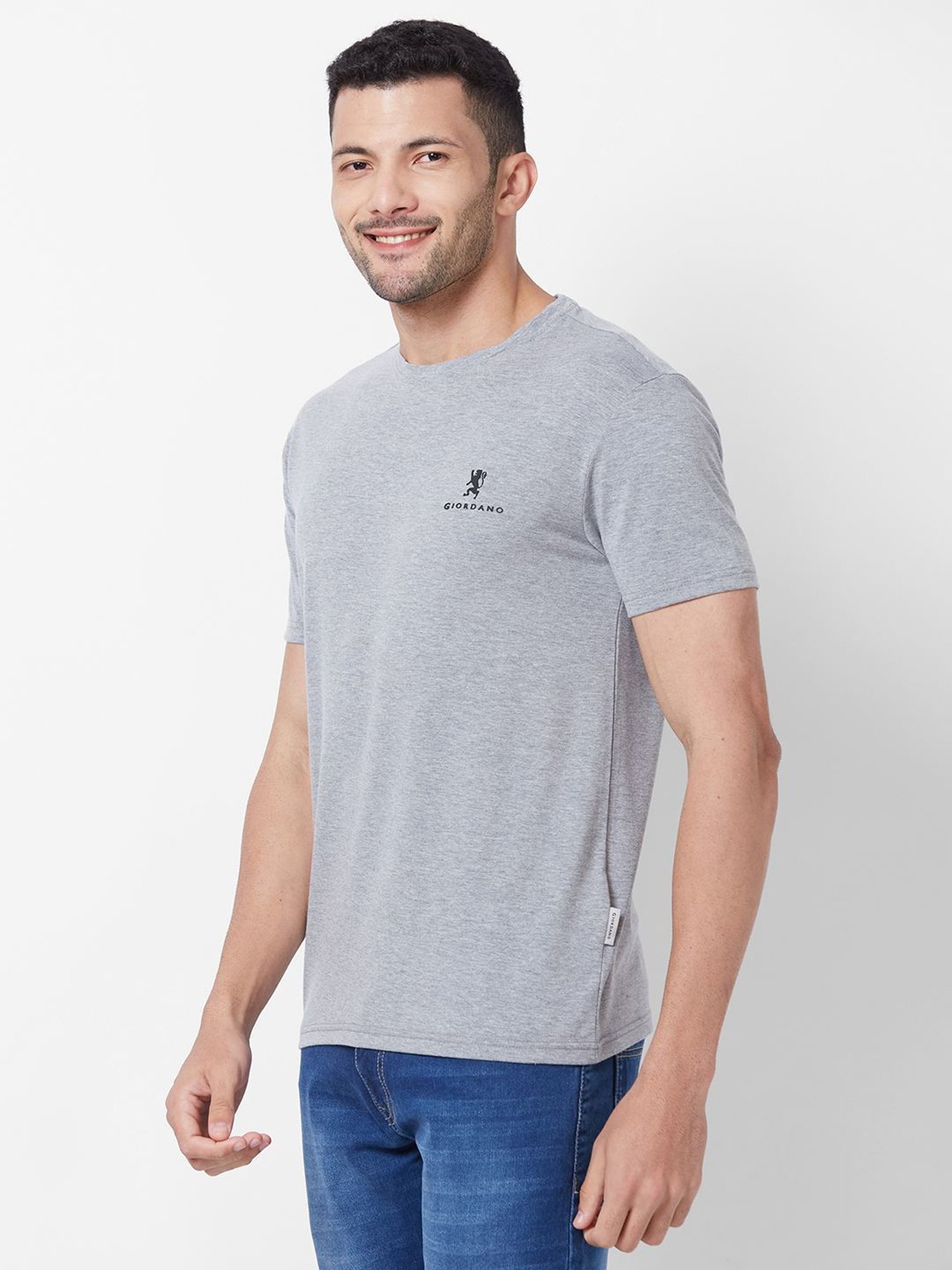 Giordano Grey Melange Cotton Slim Fit T-Shirt