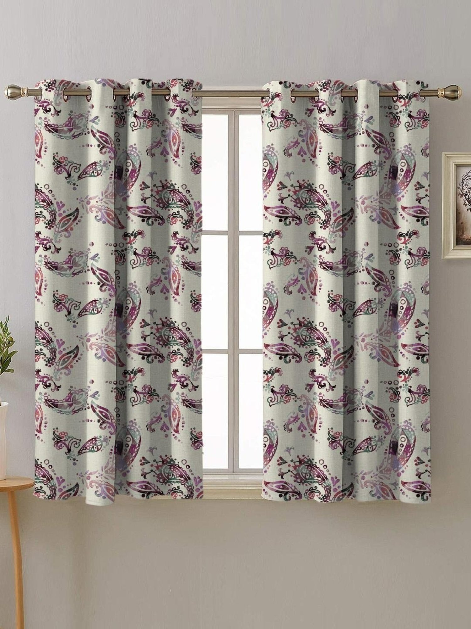SPACES DRAPE STORY Elegent Floral Beige Polyester 5 ft Window Curtains - Set of 2