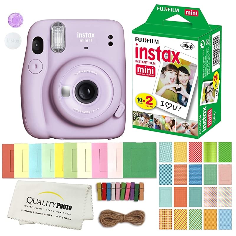 INSTAX Mini 11 Instant Film Camera Plus Instax Film and Accessories Stickers Hanging Frames and Microfiber Cloth Lilac Purple