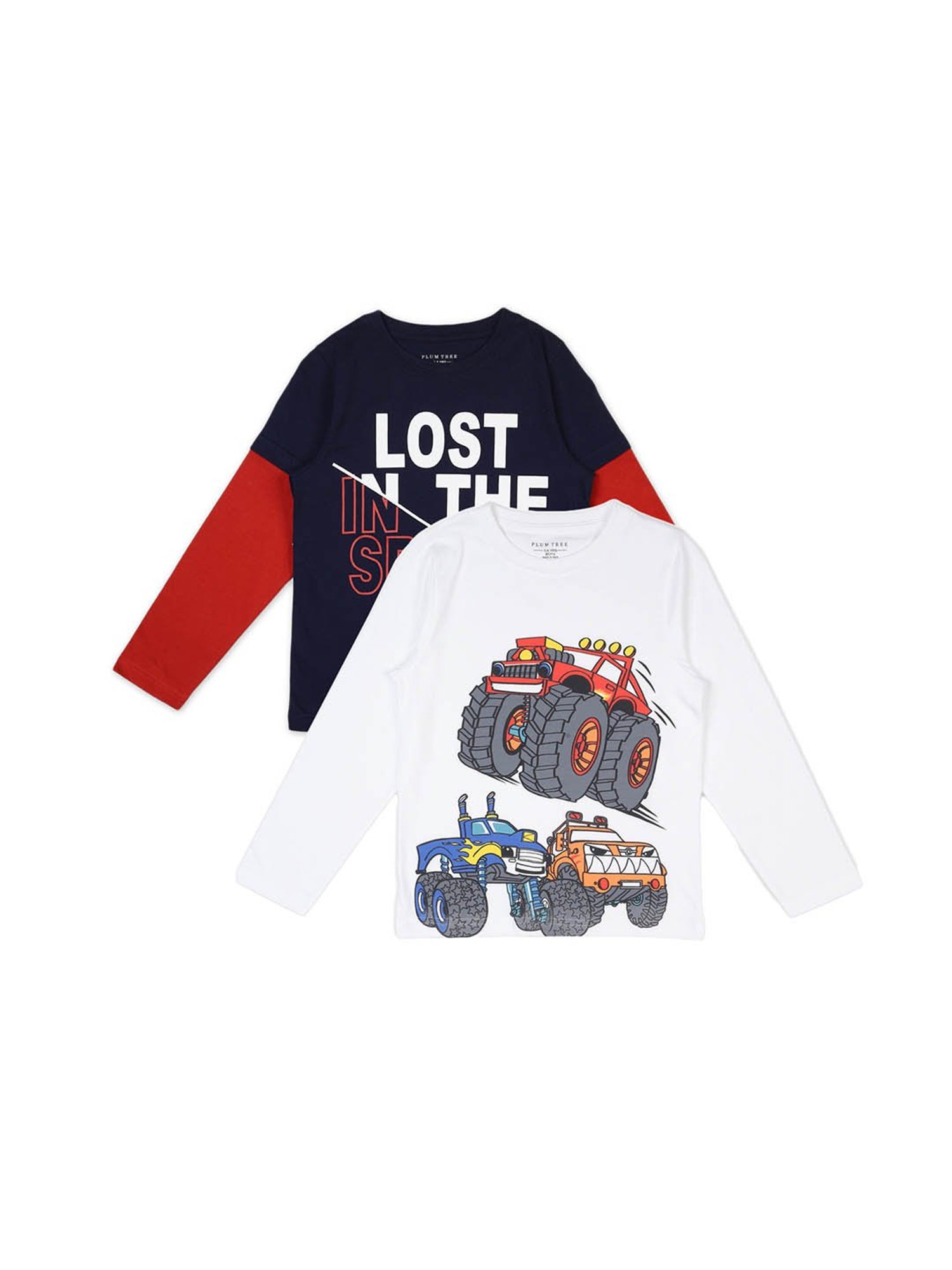 Plum Tree Boys Navy & White Printed T-Shirt (Pack Of 2)