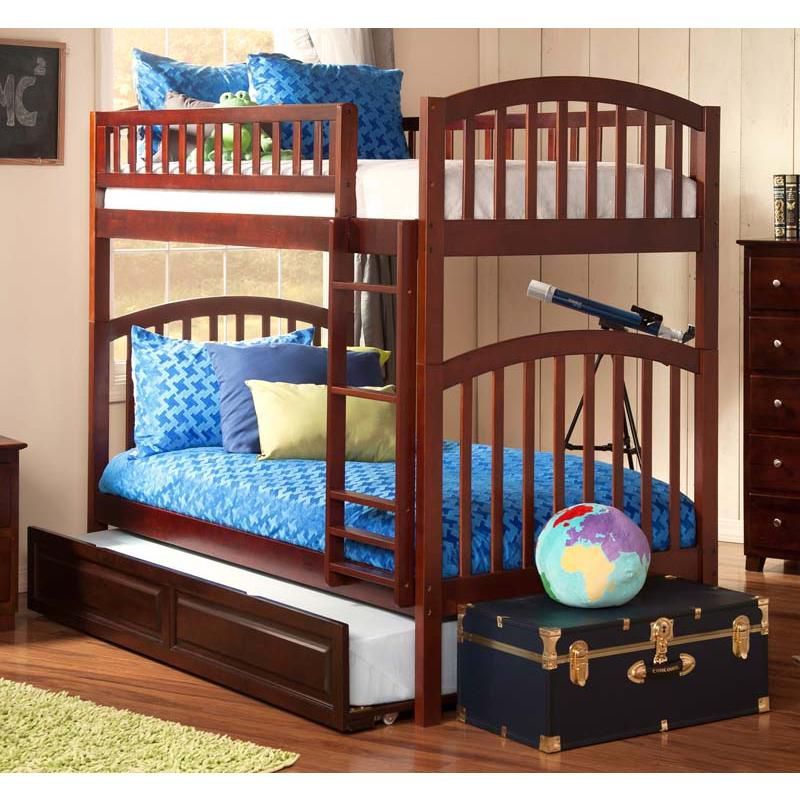 Richland Bunk  Twin over Twin w/ Raised Panel Trundle  Antique Walnut - Atlantic Frame