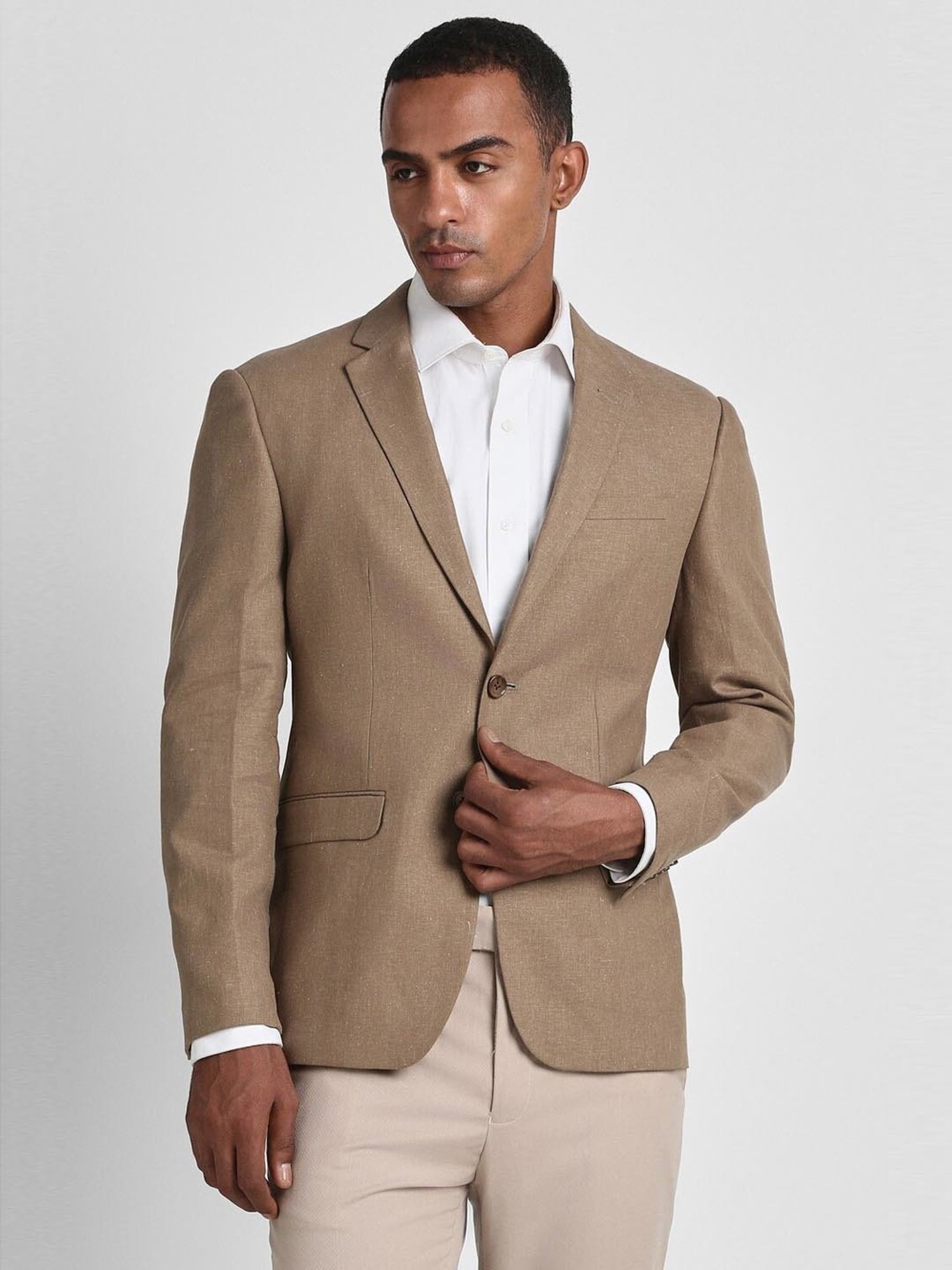 Peter England Elite Brown Linen Slim Fit Blazer
