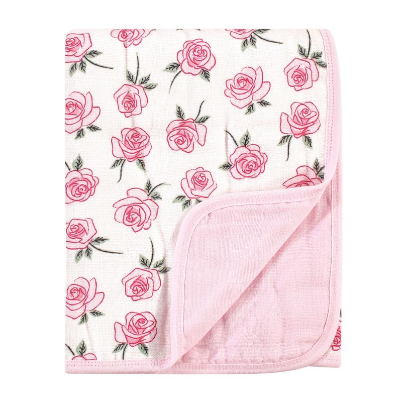 Little Treasure Baby Girl Cotton Muslin Tranquility Quilt Blanket, Rose, One Size