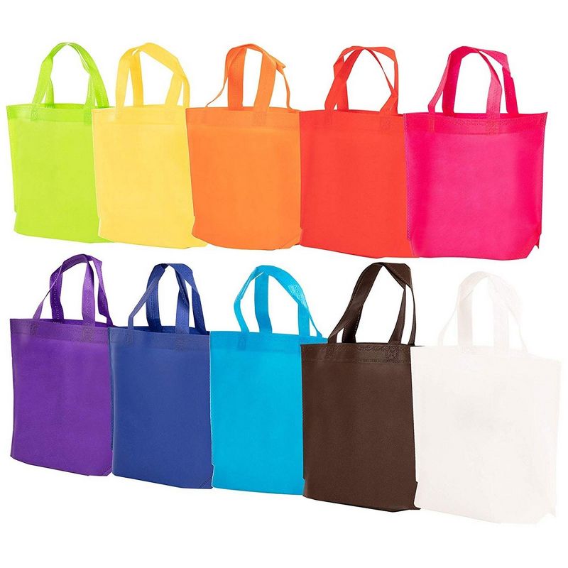 Blue Panda 30-Pack Non-woven Gift Bags Rainbow Tote Bags for Goodies Treats 10 Colors, 12.9 x 10.2 In