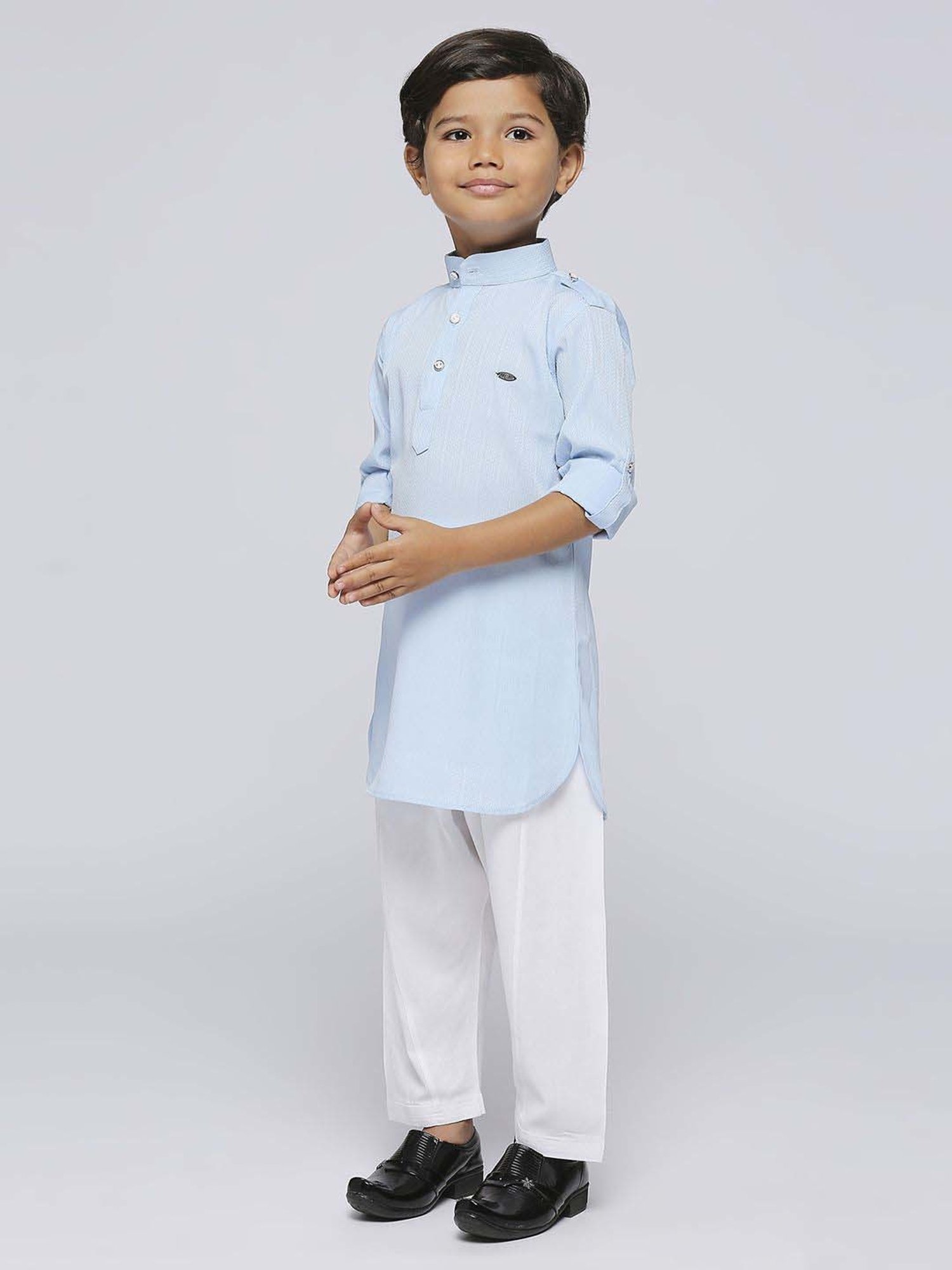 Kids Island Boys Blue Cotton Solid Full Sleeves Kurta Set