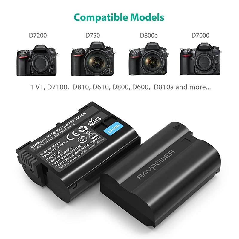 EN-EL15 EN EL15a  Battery Charger Set Compatible with Nikon d750, d7200, d7500, d850, d610, d500, MH-25a, d7200, z6, d810 Batteries (2-Pack, Micro USB Port, 2040mAh)