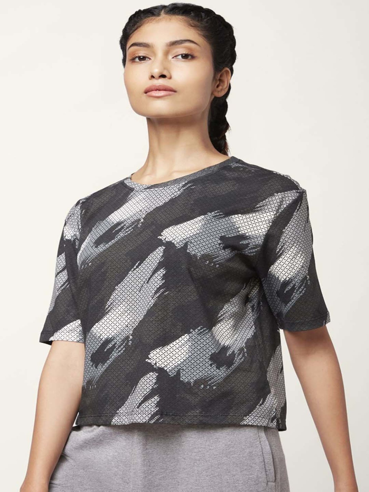 Ajile by Pantaloons Grey Cotton Printed Sports Top