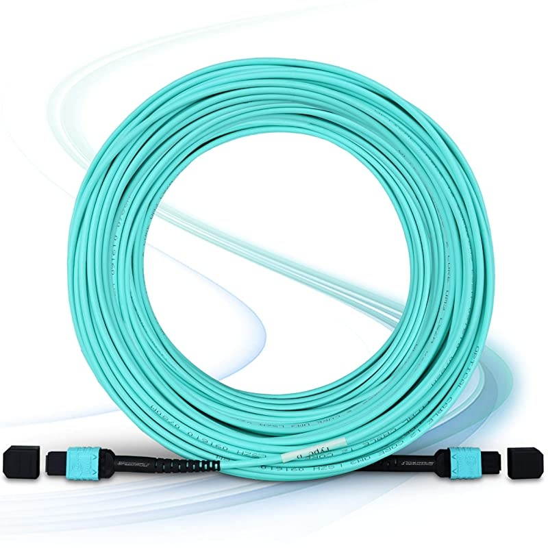 10M 33FT 8 Fibers Type B OM3 MPO MPO Patch Cord Cable FemaleFemale LSZH FTTH MPO to MPO Optical Fiber PatchCord Jumper for 10G QSFP+ and 100G QSFP28 Transceivers Compatible MTP Aqua