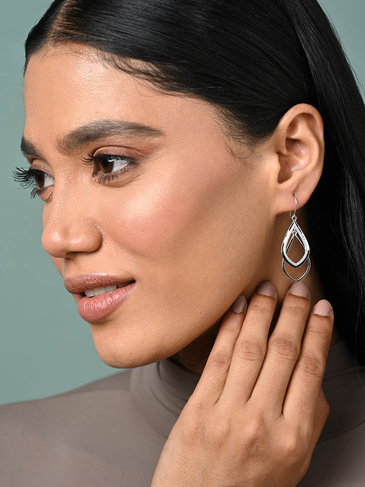 Clara 925 Sterling Silver Platinum Plated Swiss Zirconia Zita Leafy Drop Earrings Gift for Women