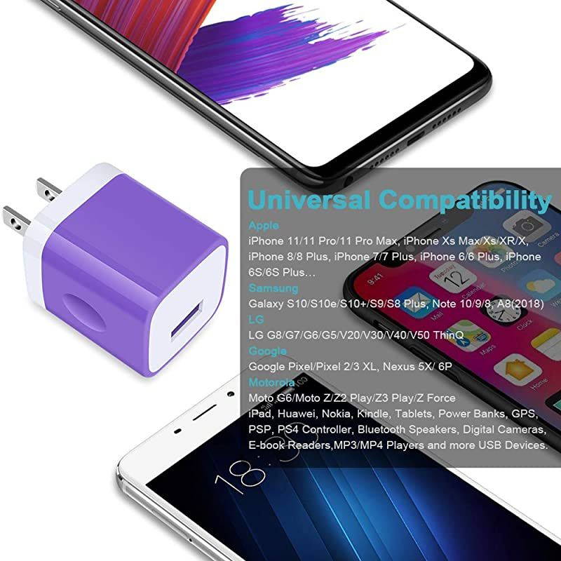 Wall Charger, 6 Pack 1A/5V One-Port Cube Power Adapter Charger Wall Plug Charging Block for iPhone 12 11 Pro Max, XR/Xs/X, 8/7/6/6S Plus, iPad, Samsung Galaxy, HTC, LG, P40 Pro+, Pixel, Moto