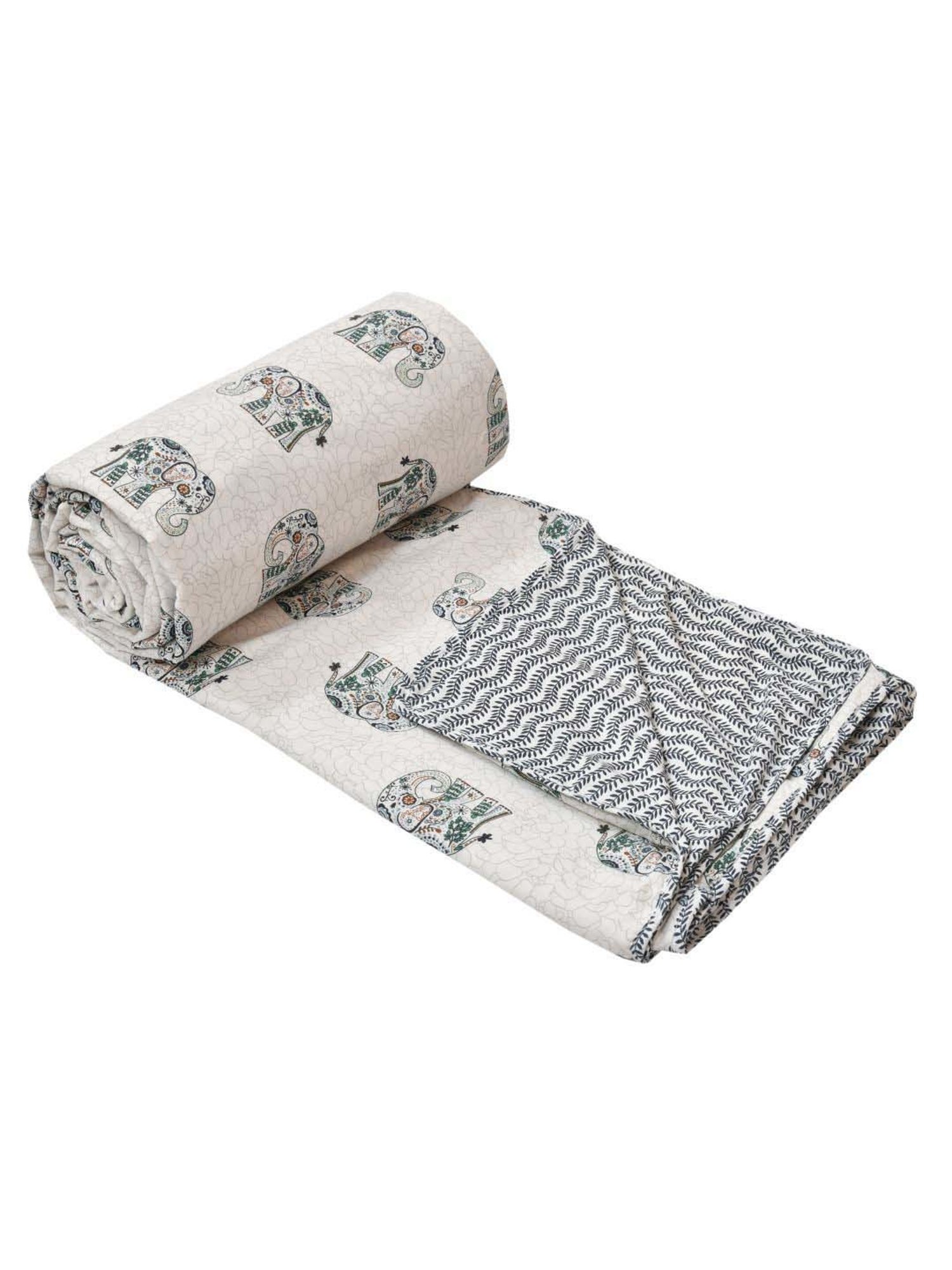 Haus & Kinder Cambric Floral Green & Yellow Cotton Single Reversible Dohar