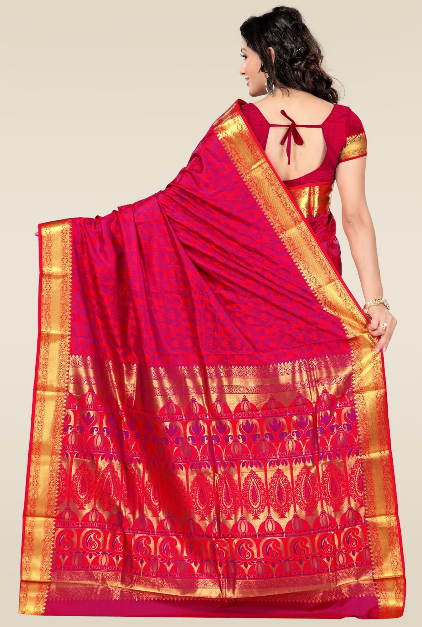 Janasya Red Foil Print Saree