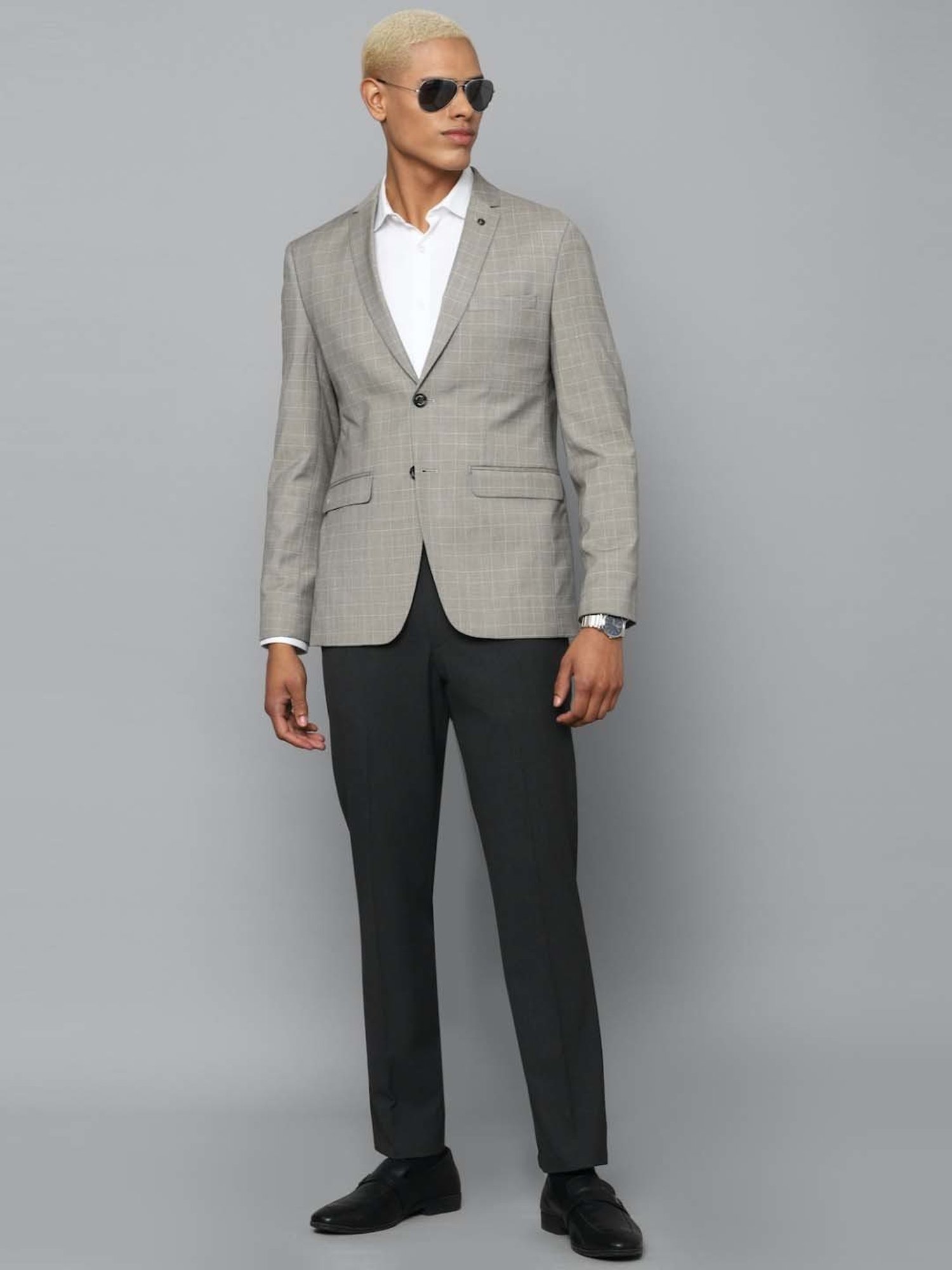 Allen Solly Grey Slim Fit Checks Blazer