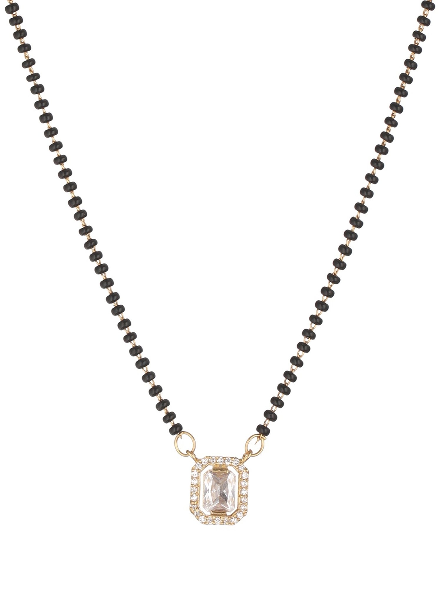Priyaasi Studded Block AD Black Beads Gold-Plated Mangalsutra