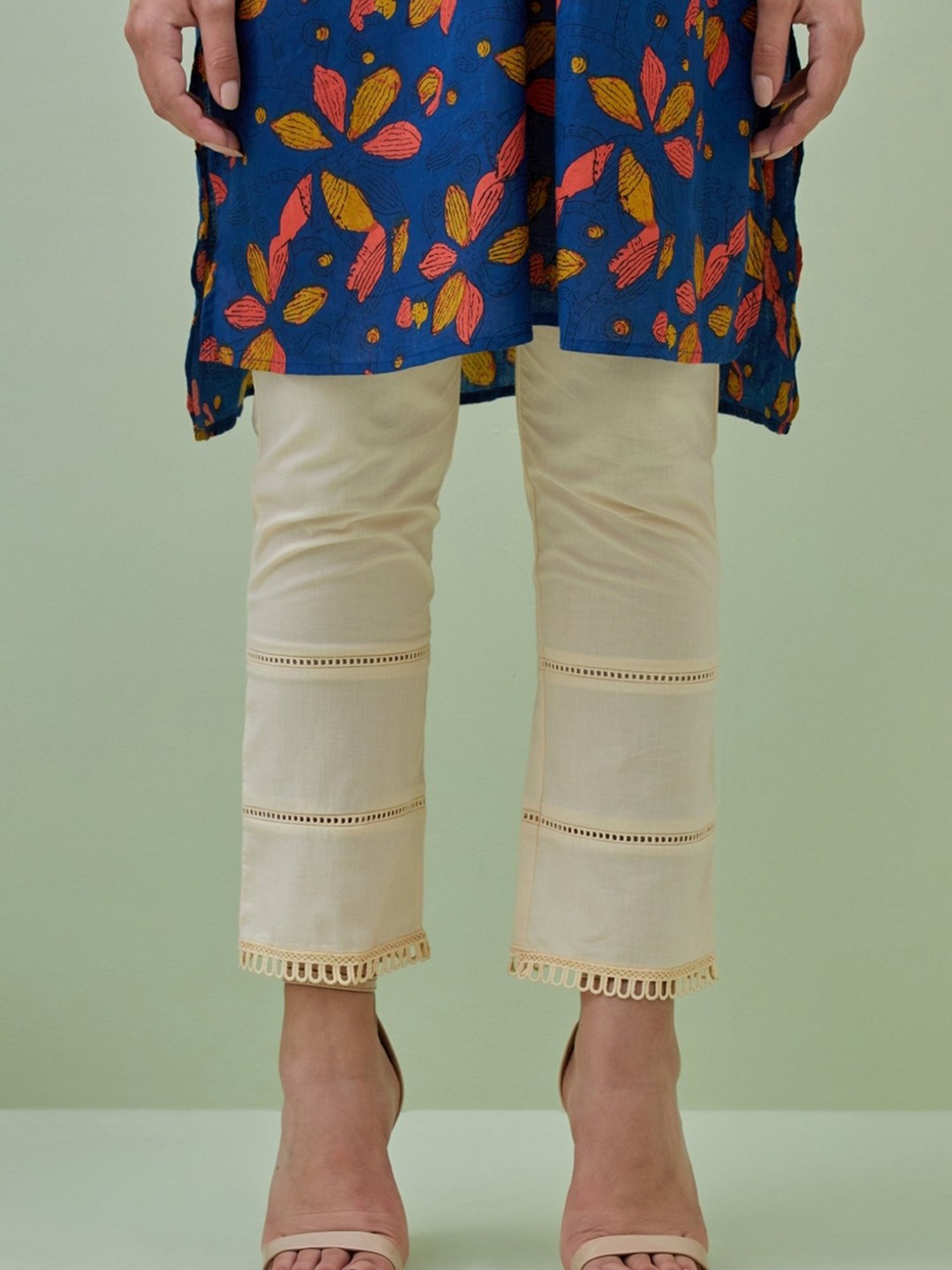 Grass & Sunshine Blue Boho Dreams Block Printed Kurta With Fitted Pants