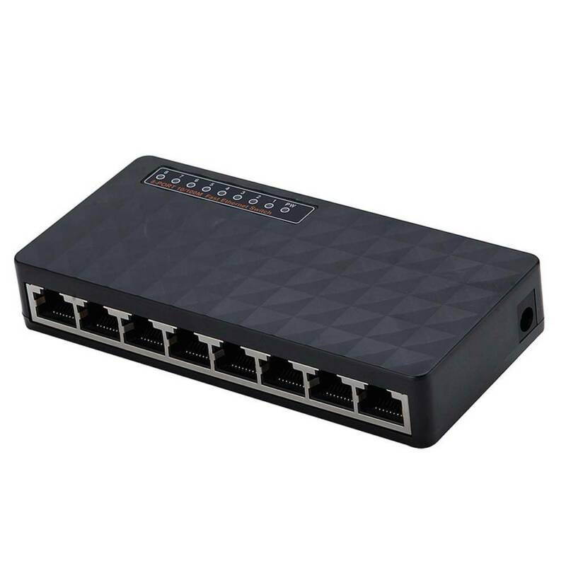 10/100 Mbps 8 Port Fast Ethernet LAN Desktop RJ45  Network Switch Hub Adapter, Unmanaged, Plug-and-Play