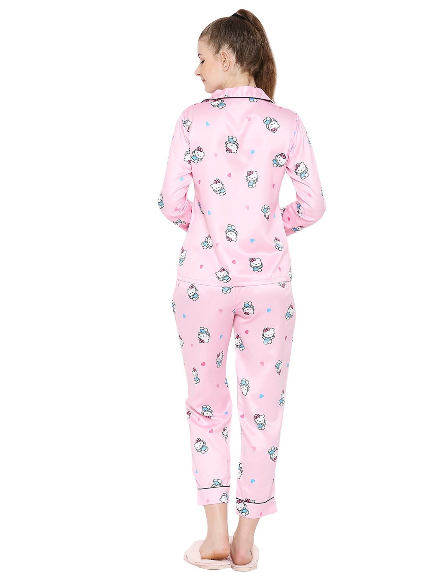 Smarty Pants Pink Satin Print Shirt With Pyjamas