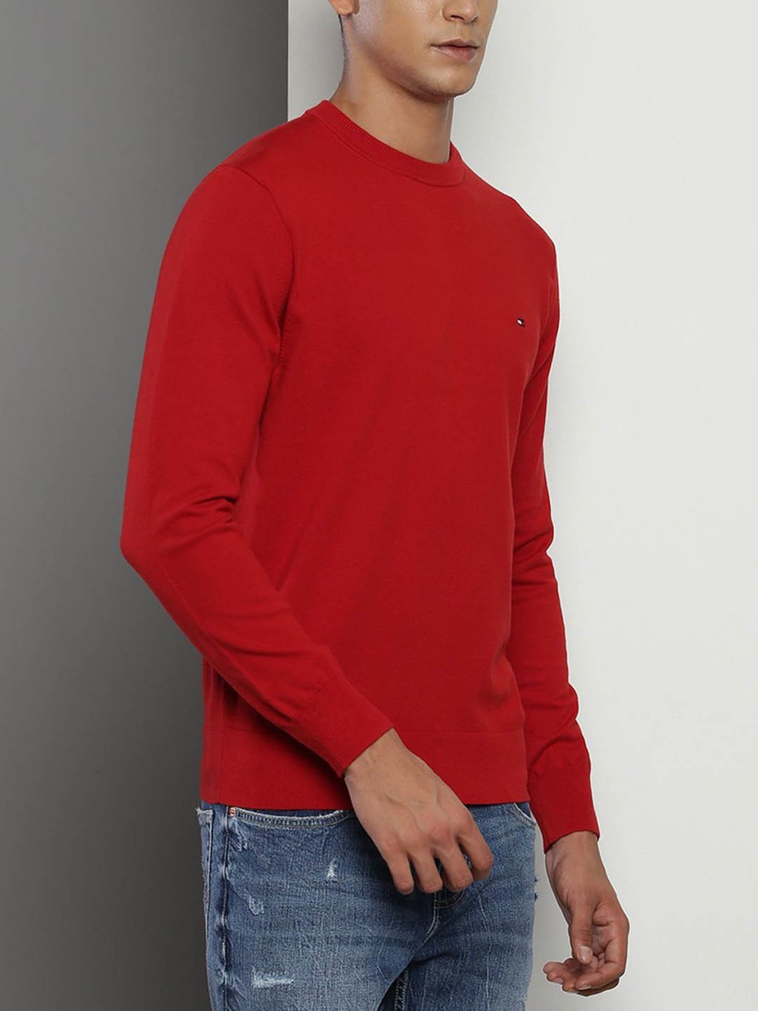Tommy Hilfiger Red Cotton Regular Fit Sweater