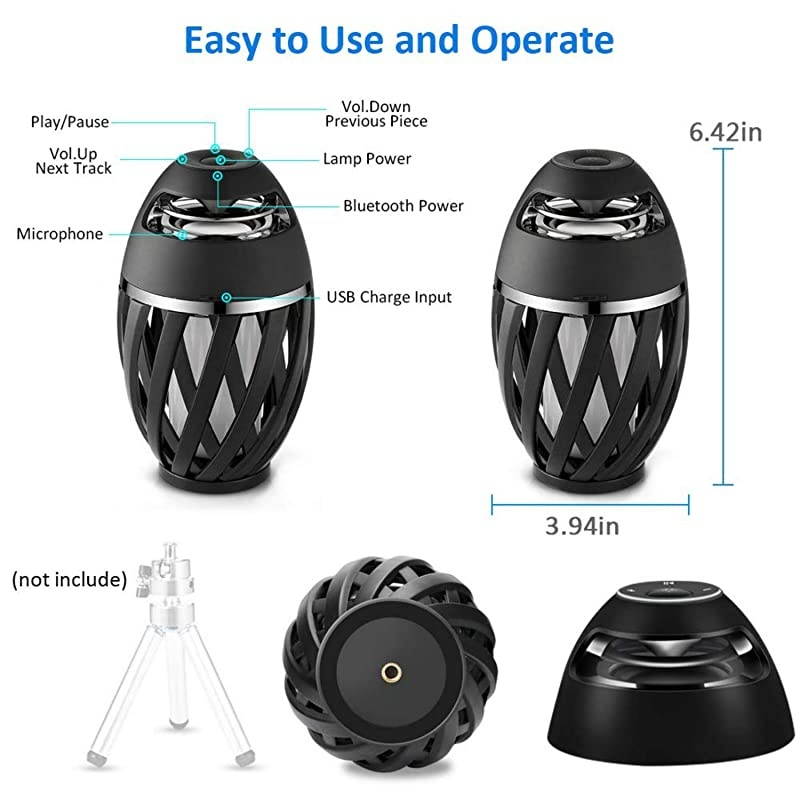 Flame Light Speaker,  Led Flame Speakers Torch Atmosphere Bluetooth Speakers Outdoor Portable Stereo Speaker with HD Audio and Enhanced Bass Night Light Table Lamp BT 4.2 for iPhone Android