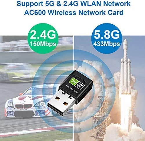 AC600 USB WiFi Adapter, 600Mbps Dual Band 2.4/5Ghz (2.4G/150Mbps+5G/433Mbps) Wireless Adapter Network External Receiver, Mini WiFi Dongle for PC/Laptop/Desktop