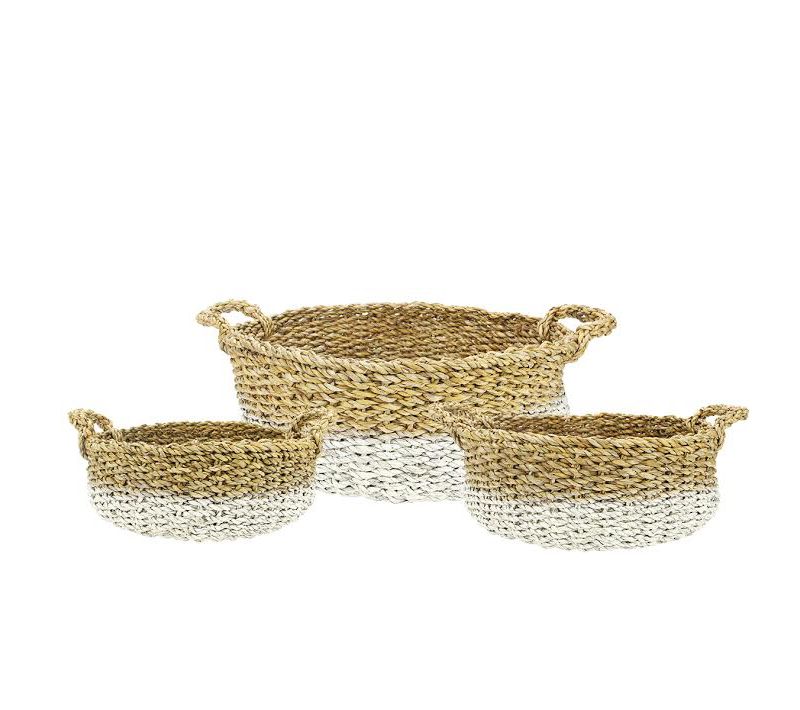 Napa Home & Garden Set of 3 Round Seagrass Storage Baskets 25" - Green/White