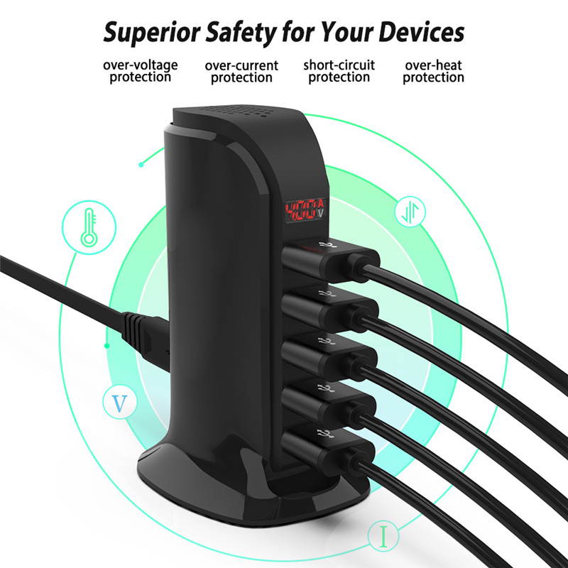 5 Port Multiple USB HUB Charger 5V4A LED Display Wall USB Charger for Cell Phone Samsung Xiaomi Universal USB Power Adapter Charger