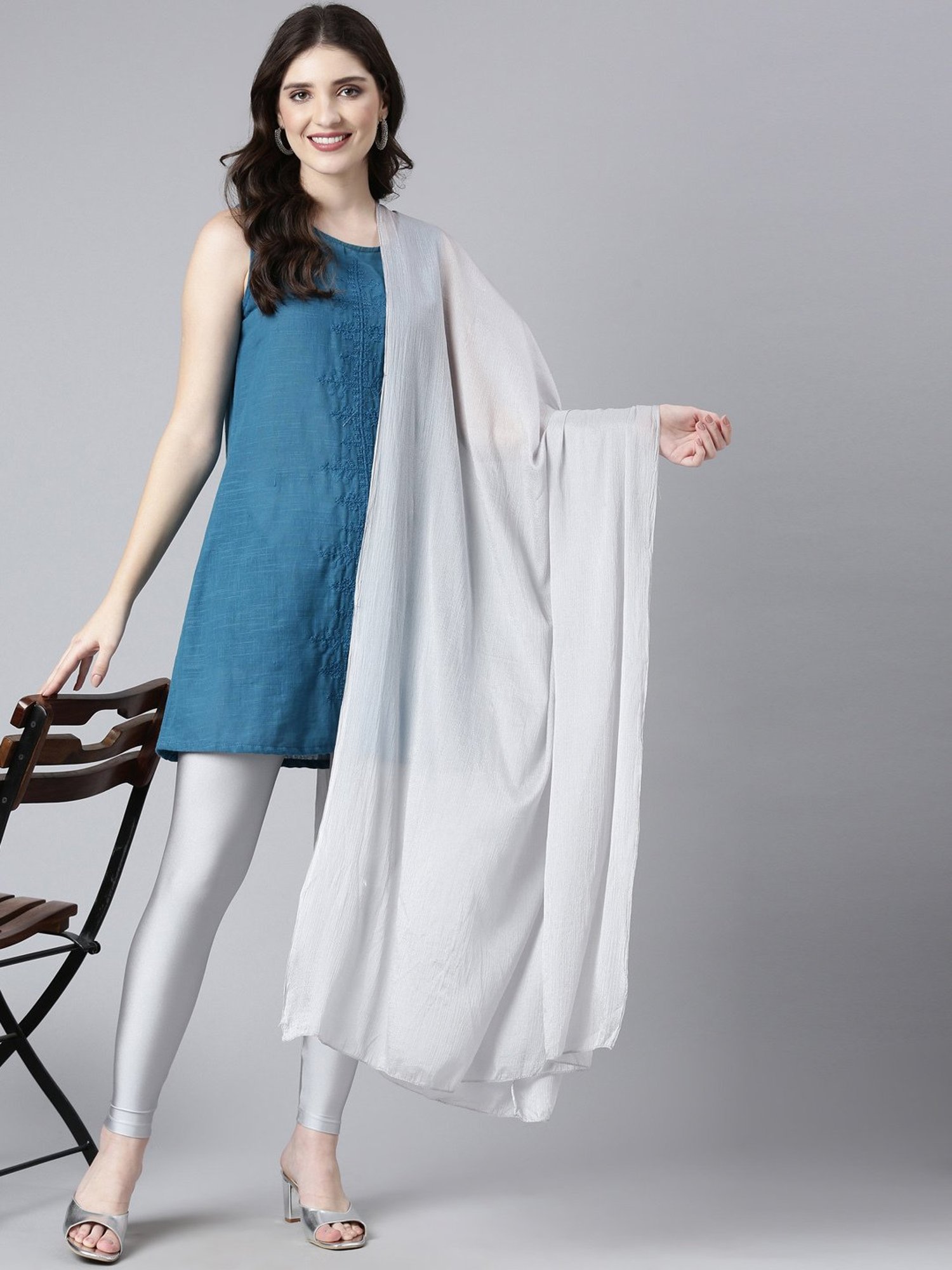 TWIN BIRDS Silver & Pink Dupatta - Pack of 2