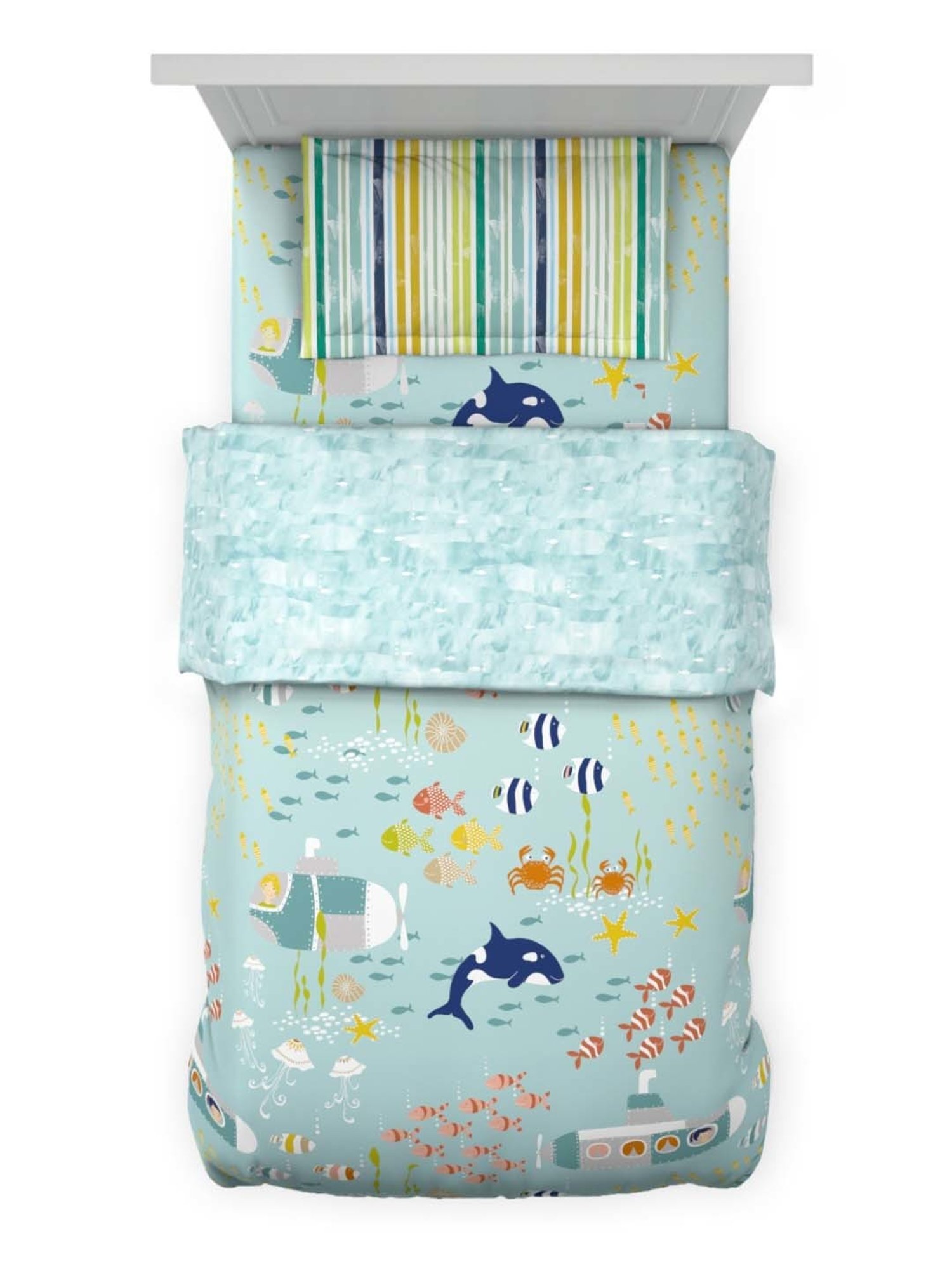 Maspar Blue Cotton 200 TC Reversible Duvet Cover Set