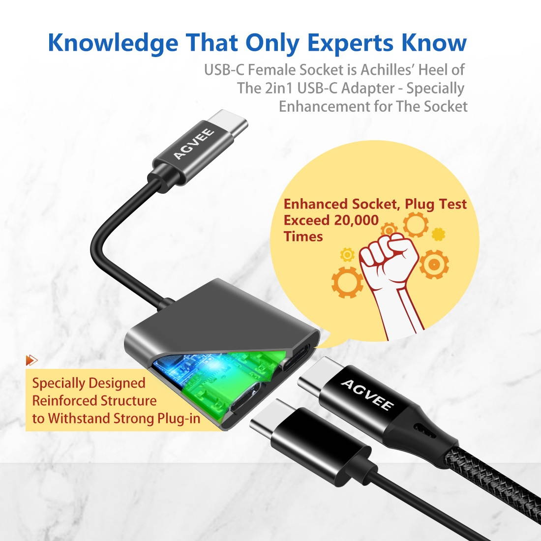 AGVEE Dual USB-C Headphone & Charging Adapter, Type-C Earbud Splitter, Duo USBC Audio & Charger Jack Earphone Dongle for Samsung S21 S20 FE 5G Ultra, Note 20 10, iPad Pro, Pixel 2 3 4 5 XL, Gray