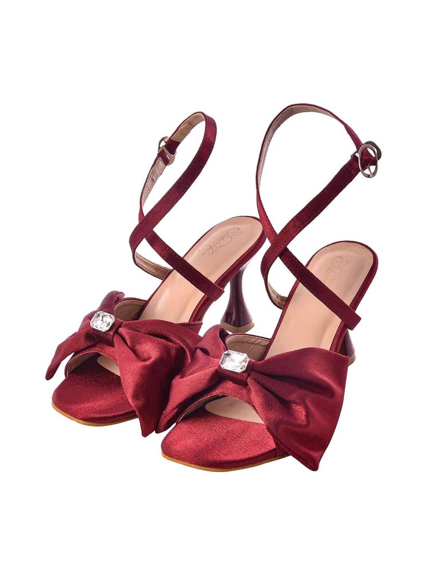 Sole House Women's Maroon Ankle Strap Stilettos