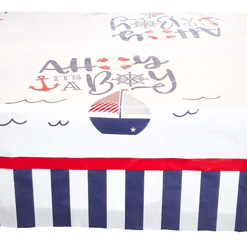 Sparkle and Bash 3-Pack Ahoy It's a Boy Nautical Disposable Plastic Table Cover Tablecloth 54"x108"