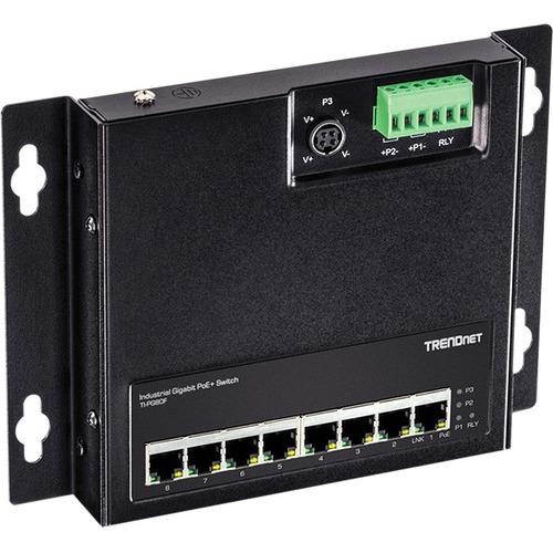 TRENDnet 8-Port Industrial Gigabit PoE+ Wall-Mounted Front Access Switch