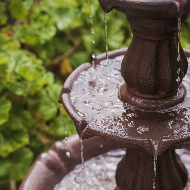 52" 3 Tier Freestanding Plastic Leaf Design Outdoor Birdbath and Birdfeeder Brown - XBrand