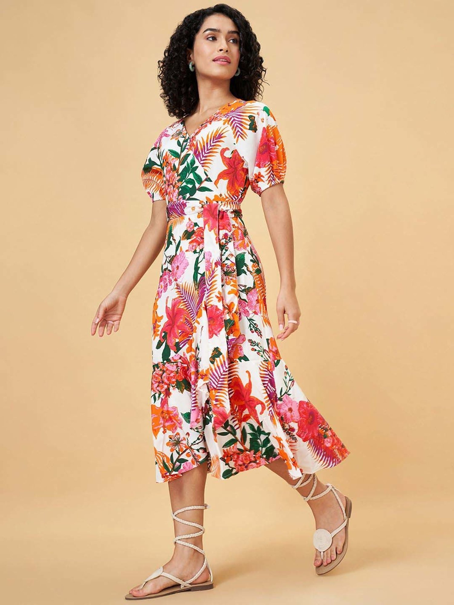 YU by Pantaloons White Cotton Printed A-Line Dress